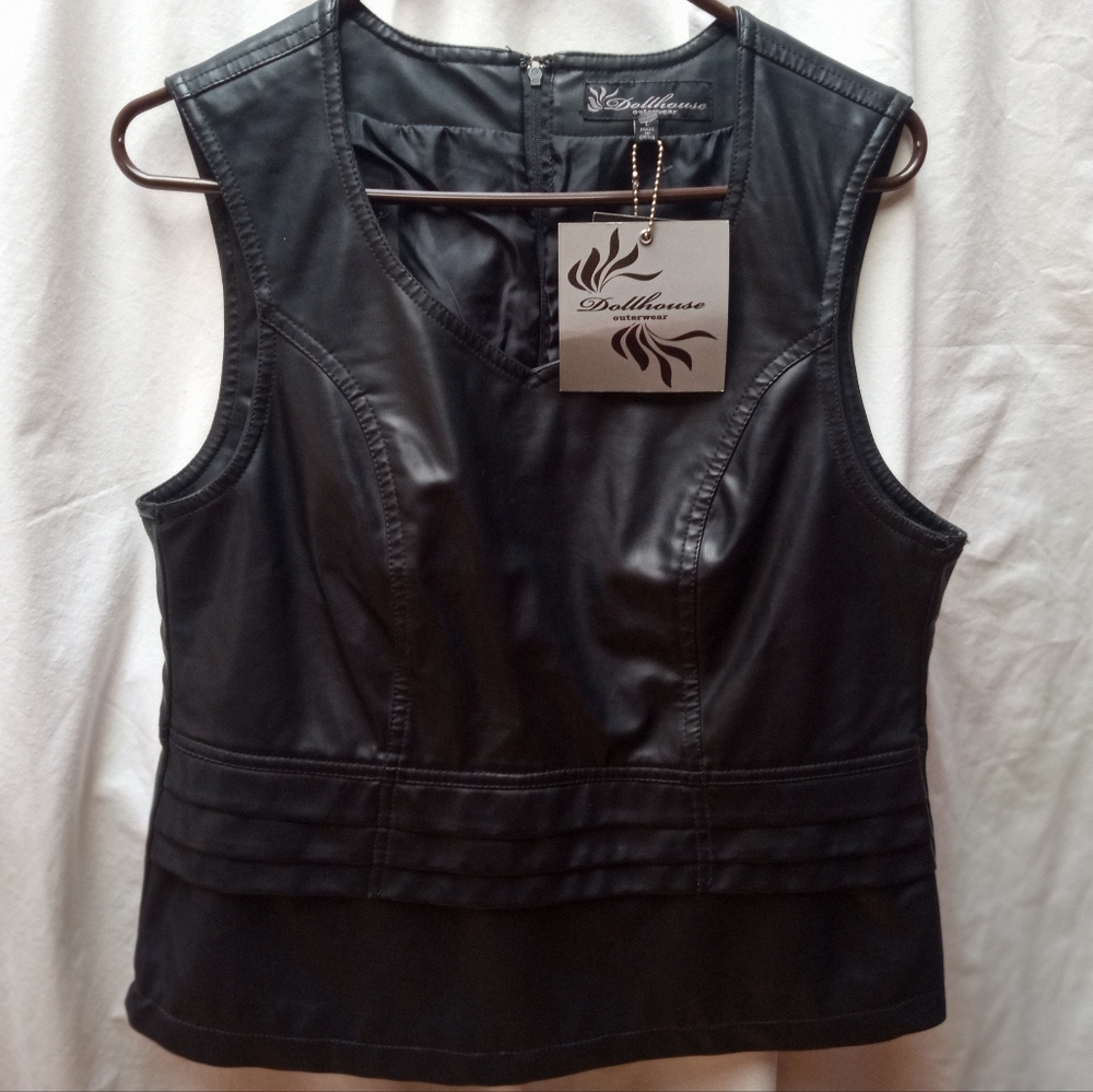 Dollhouse Black Faux Leather Short Sleeve Top NWT